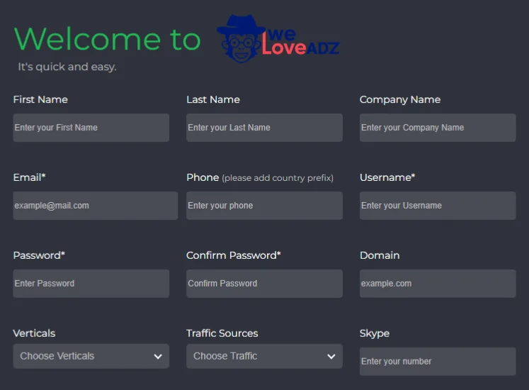 WeLoveAdz Sign Up