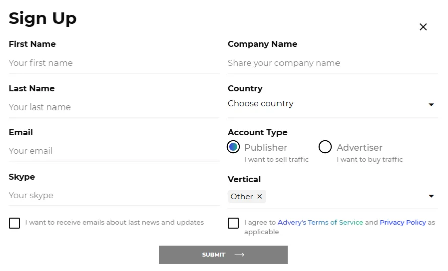 Advery Sign Up