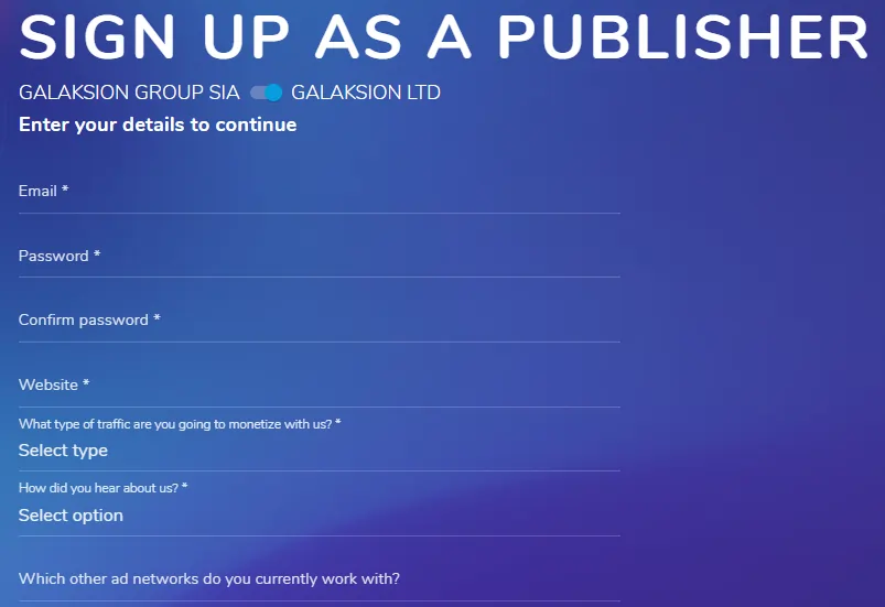 Galaksion Sign Up